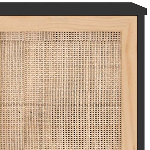 Komoda crna 105 x 30 x 60 cm masivna borovina i prirodni ratan - Crna 1 Crna Cijena