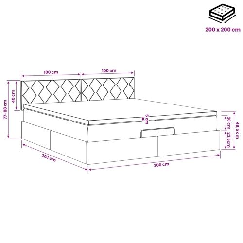 Podesivi krevet s madracem Sivosmeđa 200 x 200 cm Tkanina - Sivosmeđa 200 x 200 cm Dizajn s rombovima Cijena