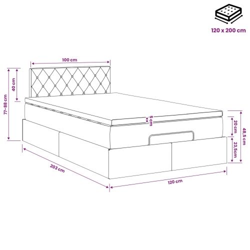 Podesivi krevet s madracem Ružičasta 120 x 200 cm Baršun - Ružičasta 120 x 200 cm Kristal s dugmadima Cijena