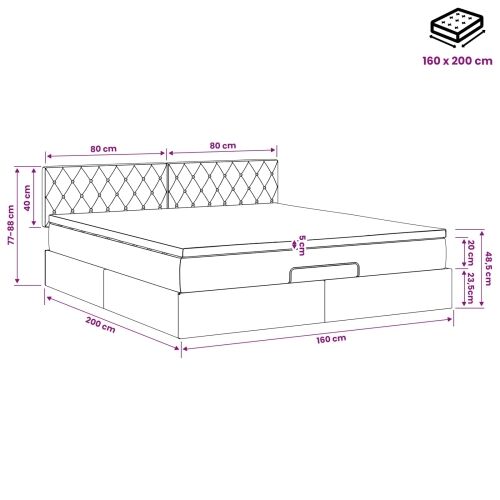 Podesivi krevet s madracem Tamnosiva 160 x 200 cm Baršun - Tamnosiva 160 x 200 cm Kristal s dugmadima Cijena