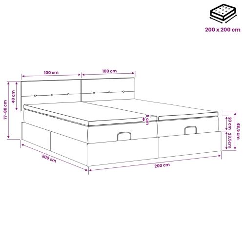 Podesivi krevet s madracem s uzglavljem 2 kom. Plava Tkanina - Plava 200 x 200 cm Prošiveno gumbima Cijena