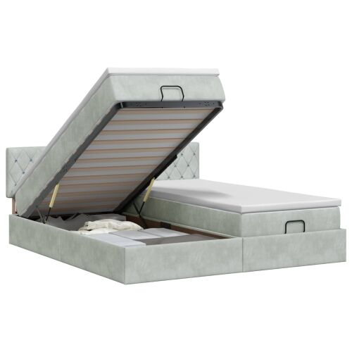Podesivi krevet s madracem 2 pcs Svjetlosiva Baršun - Svjetlosiva 180 x 200 cm Kristal s dugmadima Cijena