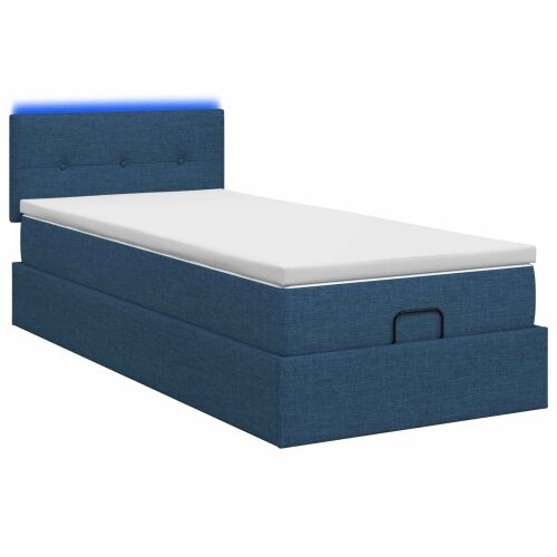 Krevet od pjene s madracem i LED-om Plava 90 x 190 cm Tkanina - Plava 90 x 190 cm Prošiveno gumbima Cijena