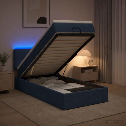 Krevet od pjene s madracem i LED-om Plava 90 x 190 cm Tkanina - Plava 90 x 190 cm Prošiveno gumbima Cijena
