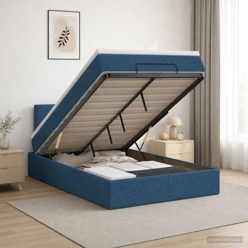 Krevet od pjene s madracem i LED-om Plava 120 x 190 cm Tkanina - Plava 120 x 190 cm Prošiveno gumbima Cijena