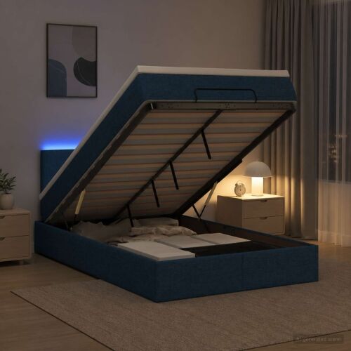 Krevet od pjene s madracem i LED-om Plava 120 x 190 cm Tkanina - Plava 120 x 190 cm Prošiveno gumbima Cijena