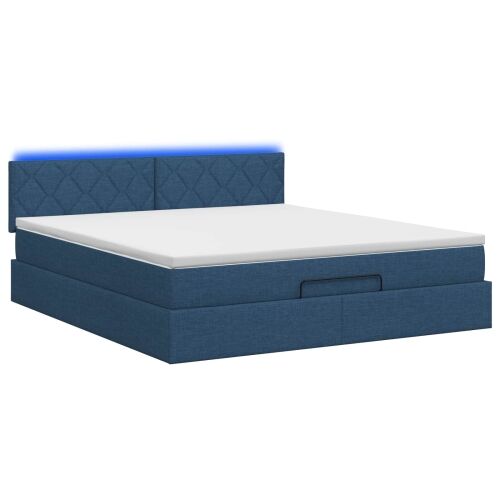 Krevet od pjene s madracem i LED-om Plava 160 x 200 cm Tkanina - Plava 160 x 200 cm Dizajn s rombovima Cijena