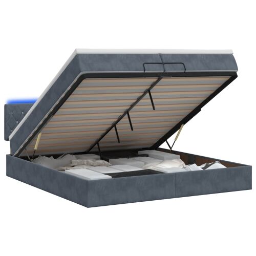 Krevet od pjene s madracem i LED-om Tamnosiva 200 x 200 cm - Tamnosiva 200 x 200 cm Kristal s dugmadima Cijena