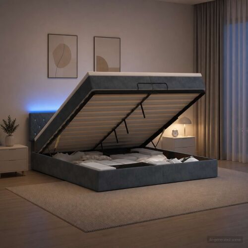 Krevet od pjene s madracem i LED-om Tamnosiva 200 x 200 cm - Tamnosiva 200 x 200 cm Kristal s dugmadima Cijena