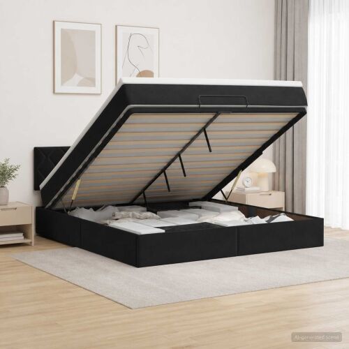 Krevet od pjene s madracem i LED-om Crna 160 x 200 cm Baršun - Crna 160 x 200 cm Dizajn s rombovima Cijena