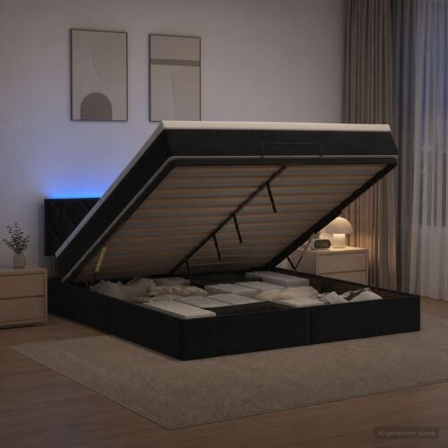 Krevet od pjene s madracem i LED-om Crna 160 x 200 cm Baršun - Crna 160 x 200 cm Dizajn s rombovima Cijena