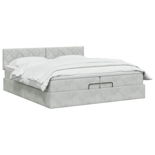 Krevet od pjene s madracem i LED-om Svjetlosiva 200 x 200 cm - Svjetlosiva 200 x 200 cm Dizajn s rombovima Cijena