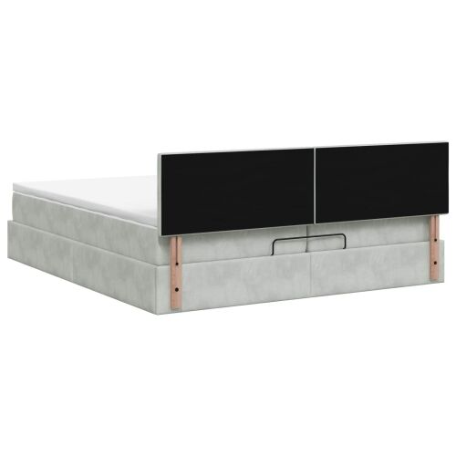 Krevet od pjene s madracem i LED-om Svjetlosiva 200 x 200 cm - Svjetlosiva 200 x 200 cm Dizajn s rombovima Cijena