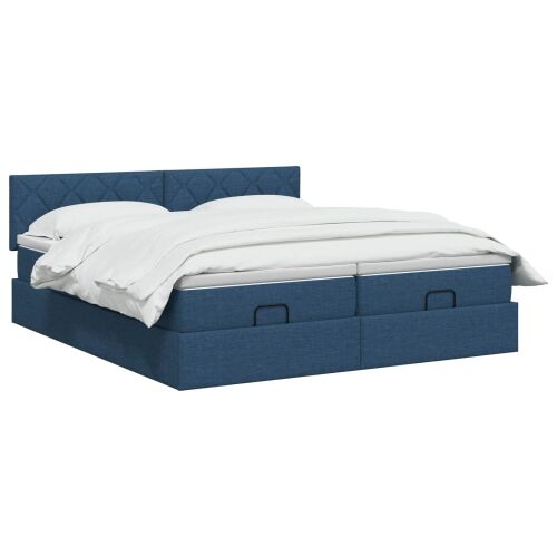 Krevet od pjene s madracem i LED-om Plava 180 x 200 cm Tkanina - Plava 180 x 200 cm Dizajn s rombovima Cijena