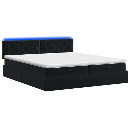 Krevet od pjene s madracem i LED-om Crna 200 x 200 cm Baršun - Crna 200 x 200 cm Dizajn s rombovima Cijena