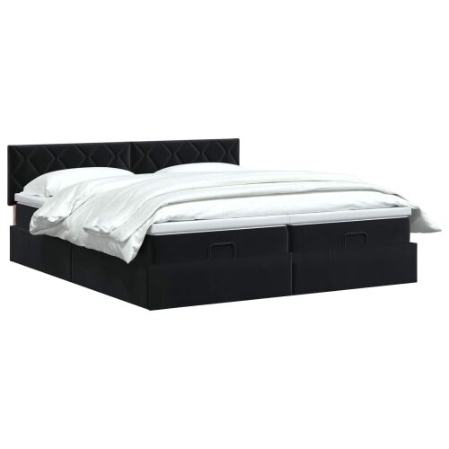 Krevet od pjene s madracem i LED-om Crna 200 x 200 cm Baršun - Crna 200 x 200 cm Dizajn s rombovima Cijena