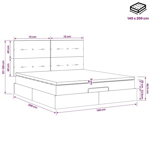 Podesivi krevet s madracem Crna 140 x 200 cm Tkanina - Crna 140 x 200 cm Prošiveno gumbima Cijena