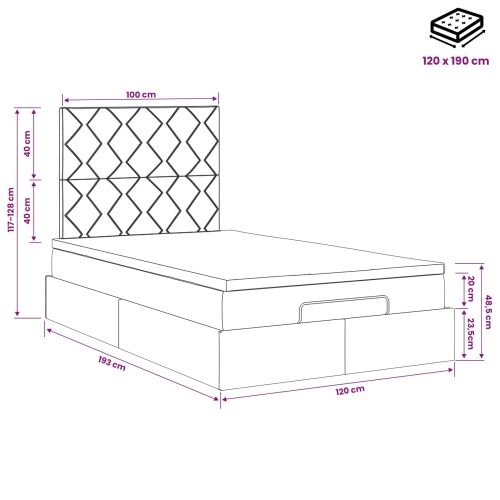 Podesivi krevet s madracem Tamnosiva 120 x 190 cm Tkanina - Tamnosiva 120 x 190 cm Dizajn s rombovima Cijena