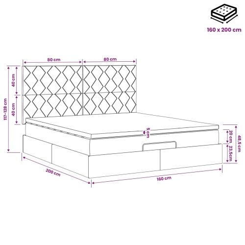 Podesivi krevet s madracem Svjetlosiva 160 x 200 cm Tkanina - Svjetlosiva 160 x 200 cm Dizajn s rombovima Cijena