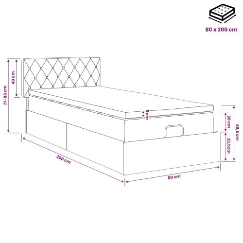 Podesivi krevet s madracem Tamno plava 80 x 200 cm Baršun - Tamno plava 80 x 200 cm Kristal s dugmadima Cijena