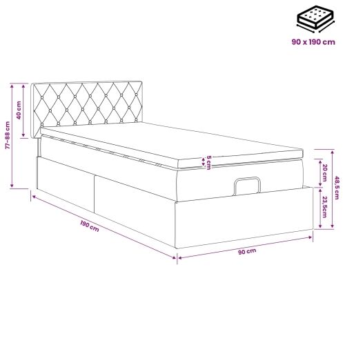 Podesivi krevet s madracem Ružičasta 90 x 190 cm Baršun - Ružičasta 90 x 190 cm Kristal s dugmadima Cijena