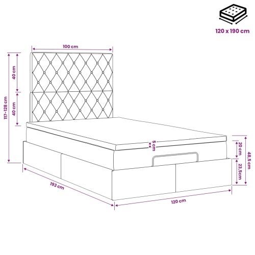 Podesivi krevet s madracem Tamnosiva 120 x 190 cm Baršun - Tamnosiva 120 x 190 cm Kristal s dugmadima Cijena