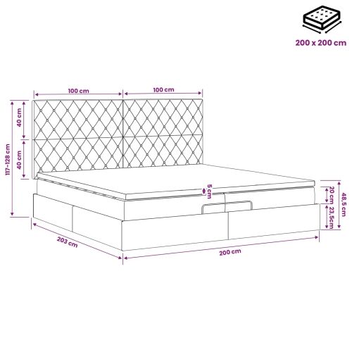 Podesivi krevet s madracem Tamno plava 200 x 200 cm Baršun - Tamno plava 200 x 200 cm Kristal s dugmadima Cijena