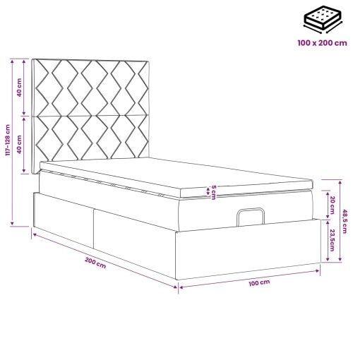 Podesivi krevet s madracem Svjetlosiva 100 x 200 cm Baršun - Svjetlosiva 100 x 200 cm Dizajn s rombovima Cijena