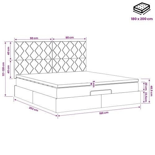 Podesivi krevet s madracem Ružičasta 180 x 200 cm Baršun - Ružičasta 180 x 200 cm Dizajn s rombovima Cijena