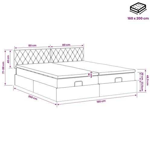 Podesivi krevet s madracem s uzglavljem 2 kom. Tamnosiva Baršun - Tamnosiva 160 x 200 cm Kristal s dugmadima Cijena