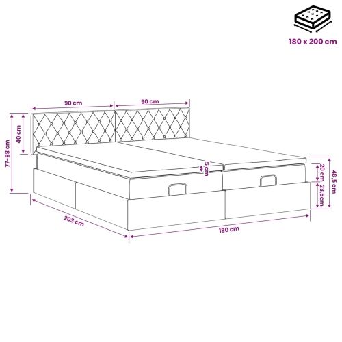 Podesivi krevet s madracem s uzglavljem 2 kom. Tamnosiva Baršun - Tamnosiva 180 x 200 cm Kristal s dugmadima Cijena