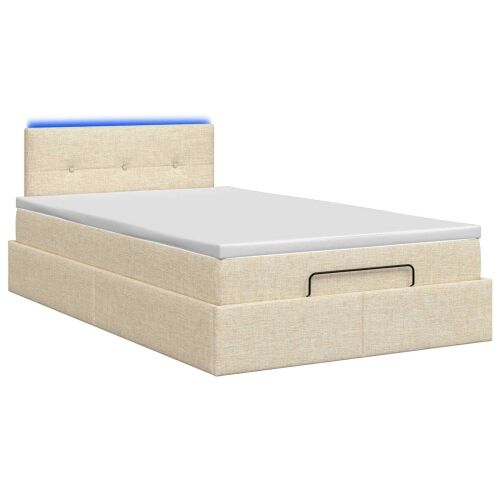 Krevet od pjene s madracem i LED-om Krem 120 x 190 cm Tkanina - Krem 120 x 190 cm Prošiveno gumbima Cijena