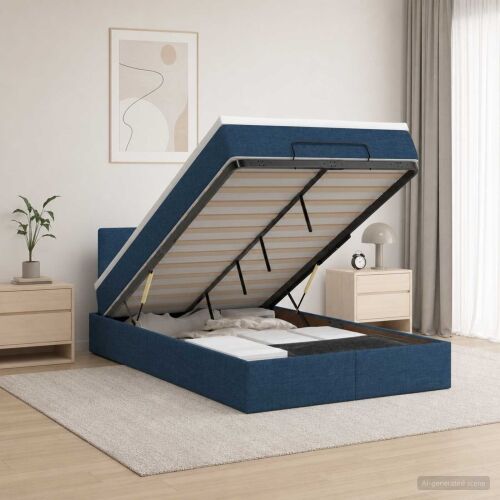 Krevet od pjene s madracem i LED-om Plava 120 x 190 cm Tkanina - Plava 120 x 190 cm Prošiveno gumbima Cijena