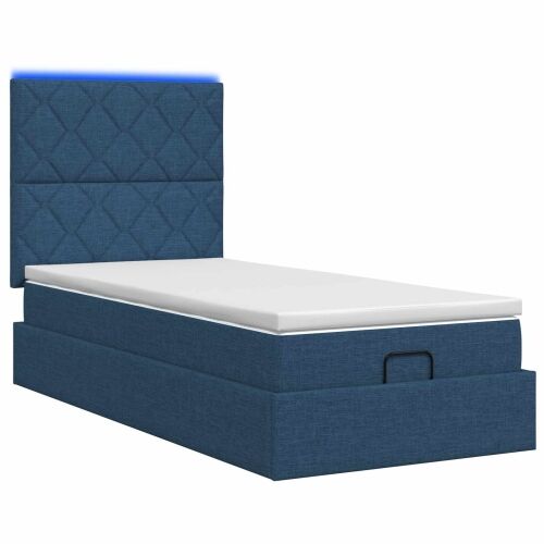 Krevet od pjene s madracem i LED-om Plava 90 x 190 cm Tkanina - Plava 90 x 190 cm Dizajn s rombovima Cijena