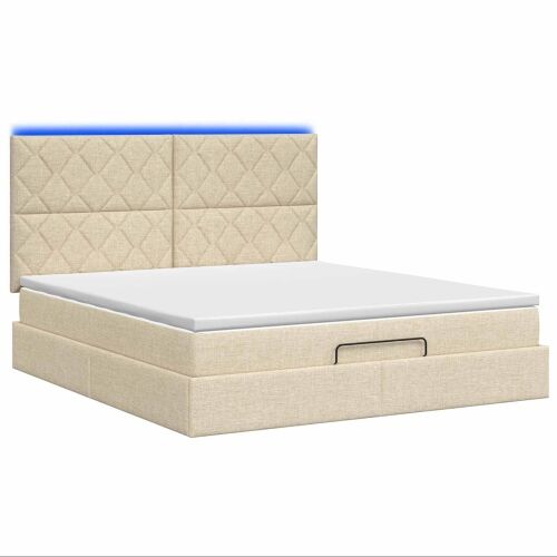 Krevet od pjene s madracem i LED-om Krem 180 x 200 cm Tkanina - Krem 180 x 200 cm Dizajn s rombovima Cijena