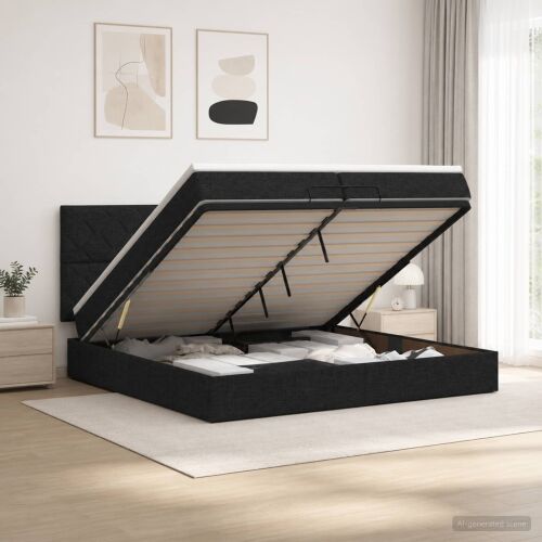 Krevet od pjene s madracem i LED-om Crna 200 x 200 cm Tkanina - Crna 200 x 200 cm Dizajn s rombovima Cijena