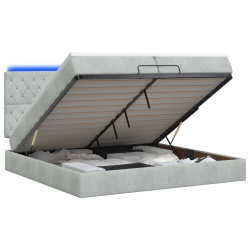 Krevet od pjene s madracem i LED-om Svjetlosiva 200 x 200 cm - Svjetlosiva 200 x 200 cm Kristal s dugmadima Cijena
