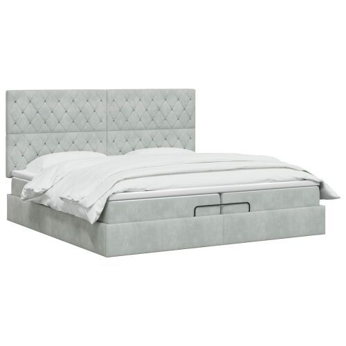Krevet od pjene s madracem i LED-om Svjetlosiva 200 x 200 cm - Svjetlosiva 200 x 200 cm Kristal s dugmadima Cijena