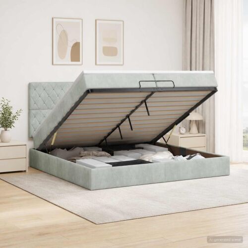 Krevet od pjene s madracem i LED-om Svjetlosiva 200 x 200 cm - Svjetlosiva 200 x 200 cm Kristal s dugmadima Cijena