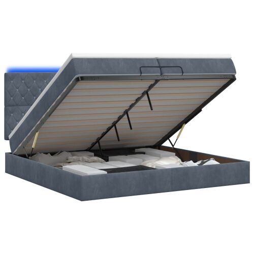 Krevet od pjene s madracem i LED-om Tamnosiva 200 x 200 cm - Tamnosiva 200 x 200 cm Kristal s dugmadima Cijena