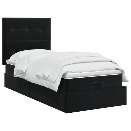 Krevet od pjene s madracem i LED-om Crna 100 x 200 cm Baršun - Crna 100 x 200 cm Prošiveno gumbima Cijena