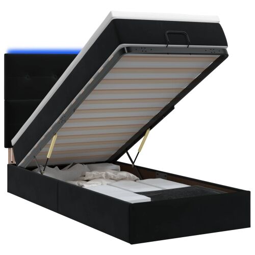 Krevet od pjene s madracem i LED-om Crna 100 x 200 cm Baršun - Crna 100 x 200 cm Prošiveno gumbima Cijena