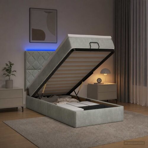 Krevet od pjene s madracem i LED-om Svjetlosiva 100 x 200 cm - Svjetlosiva 100 x 200 cm Dizajn s rombovima Cijena