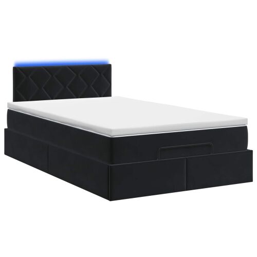 Krevet od pjene s madracem i LED-om Crna 120 x 190 cm Baršun - Crna 120 x 190 cm Dizajn s rombovima Cijena