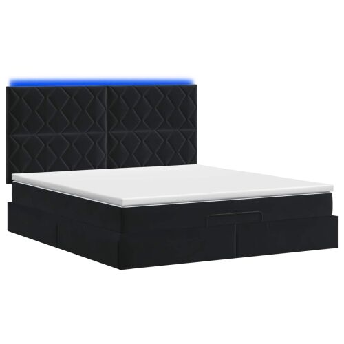 Krevet od pjene s madracem i LED-om Crna 140 x 190 cm Baršun - Crna 140 x 190 cm Dizajn s rombovima Cijena