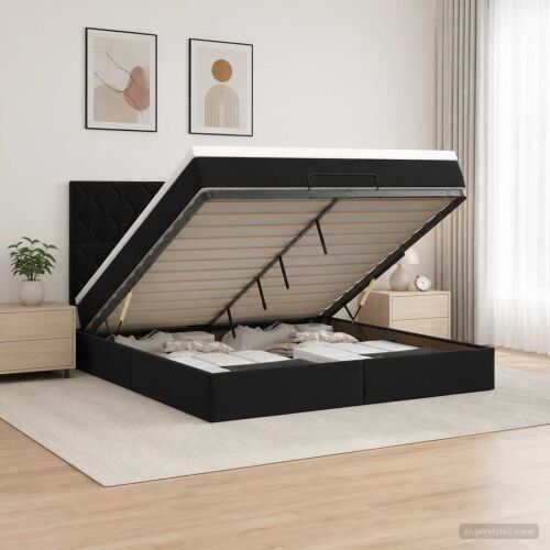 Krevet od pjene s madracem i LED-om Crna 140 x 200 cm Baršun - Crna 140 x 200 cm Dizajn s rombovima Cijena