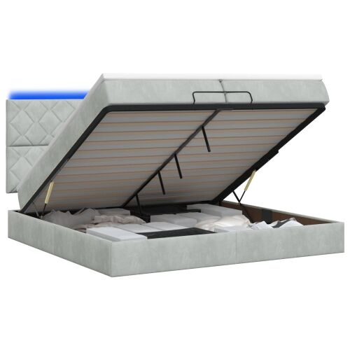 Krevet od pjene s madracem i LED-om Svjetlosiva 200 x 200 cm - Svjetlosiva 200 x 200 cm Dizajn s rombovima Cijena