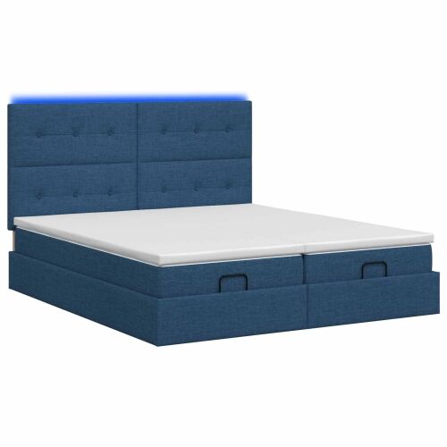 Krevet od pjene s madracem i LED-om Plava 200 x 200 cm Tkanina - Plava 200 x 200 cm Prošiveno gumbima Cijena