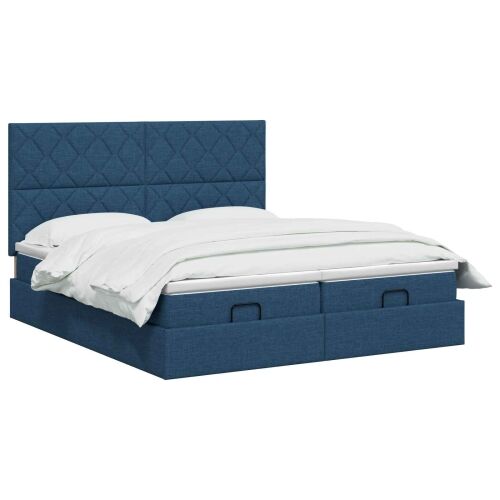 Krevet od pjene s madracem i LED-om Plava 200 x 200 cm Tkanina - Plava 200 x 200 cm Dizajn s rombovima Cijena