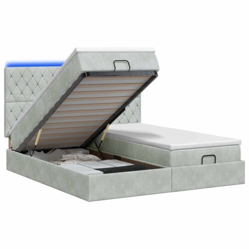 Krevet od pjene s madracem i LED-om Svjetlosiva 200 x 200 cm - Svjetlosiva 200 x 200 cm Kristal s dugmadima Cijena